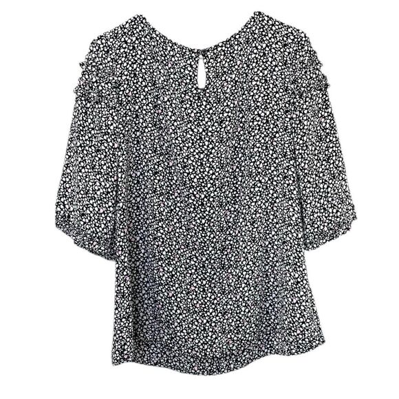 TALBOTS Women Smocked Blouse 3/4 Sleeve Black White Pink Flower Print Size M - Picture 2 of 11